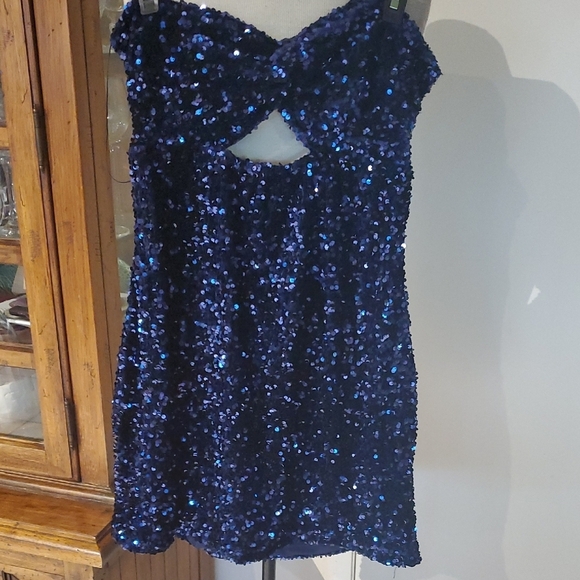 Princess Polly Club Classic Strapless Blue Sequin Dress - Picture 2 of 11